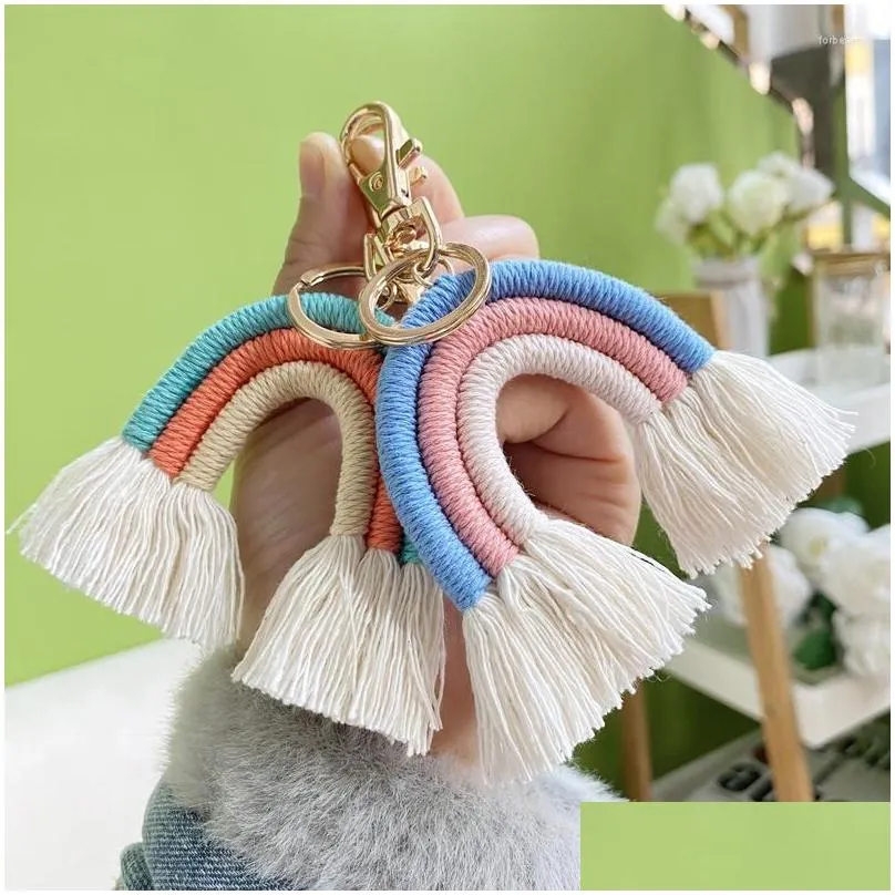 keychains trendy rainbow tassel for women boho macrame weaving car keyring holder bag wallet purse jewelry gift girls