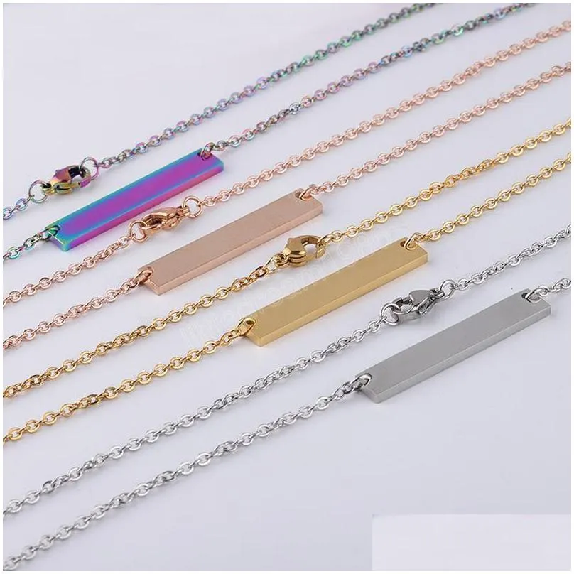 personalized blank bar necklace women stainless steel long diy pendant necklace creative gift 35*6mm