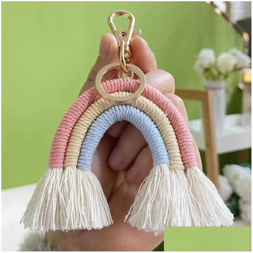 keychains trendy rainbow tassel for women boho macrame weaving car keyring holder bag wallet purse jewelry gift girls