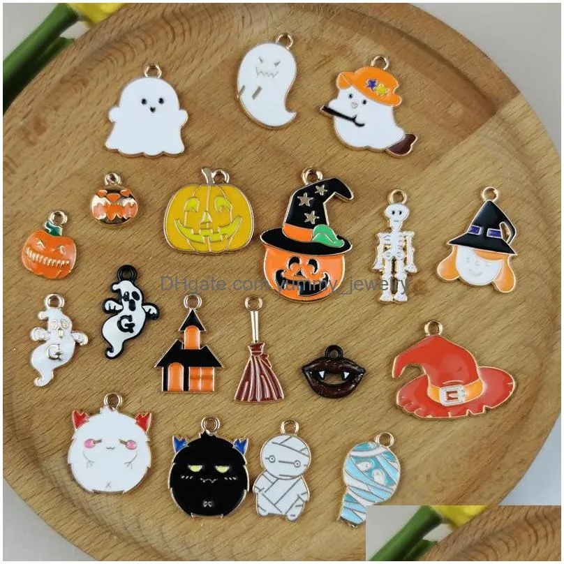 charms 10pcs halloween series alloy drip oil diy jewelry accessories fun ghost pumpkin head skull haunted house pendant materialcharms
