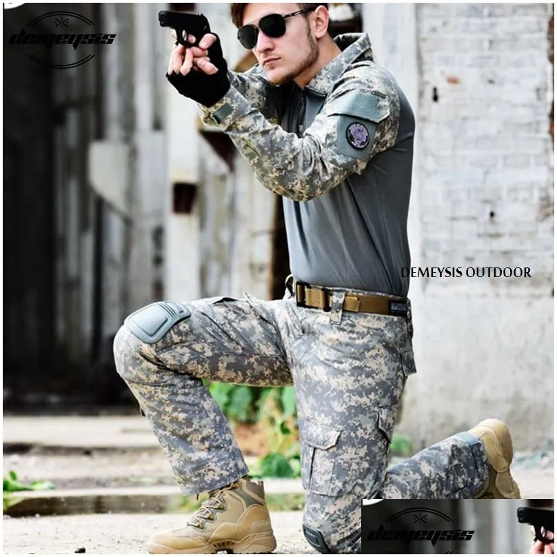 woodland camouflage army uniform tactical combat suit war game clothing shirt add pants elbow knee pads