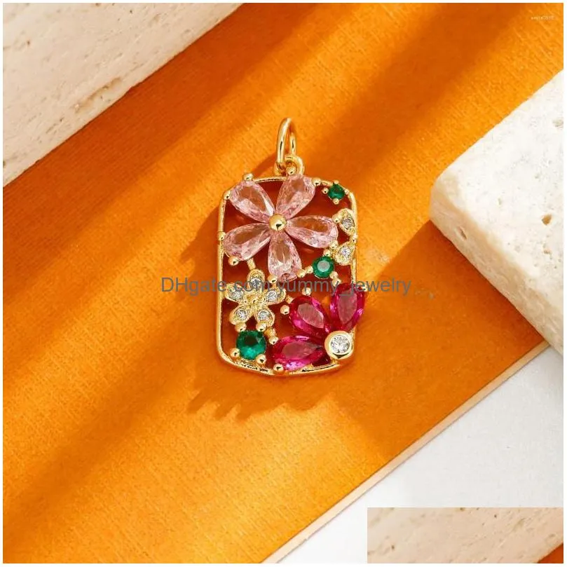 charms color crystal zircon hand-decorated copper flower pendant diy necklace jewelry accessory trendy women gift wholesale