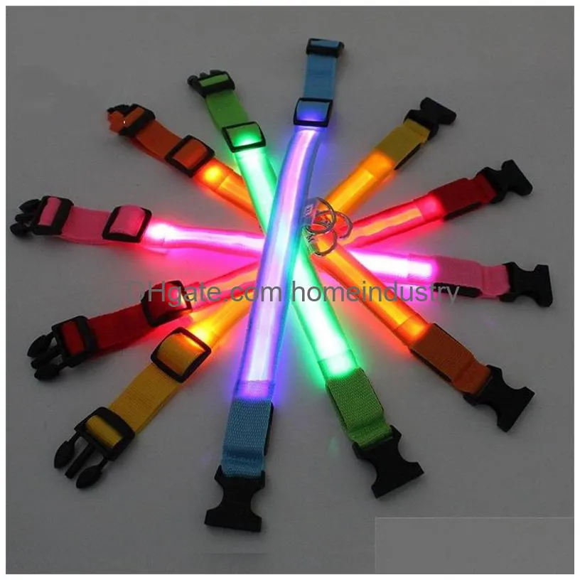 fashion led nylon dog collars cat harness flashing light up night safety pet collar multi color s-xl size christmas accessories 3547