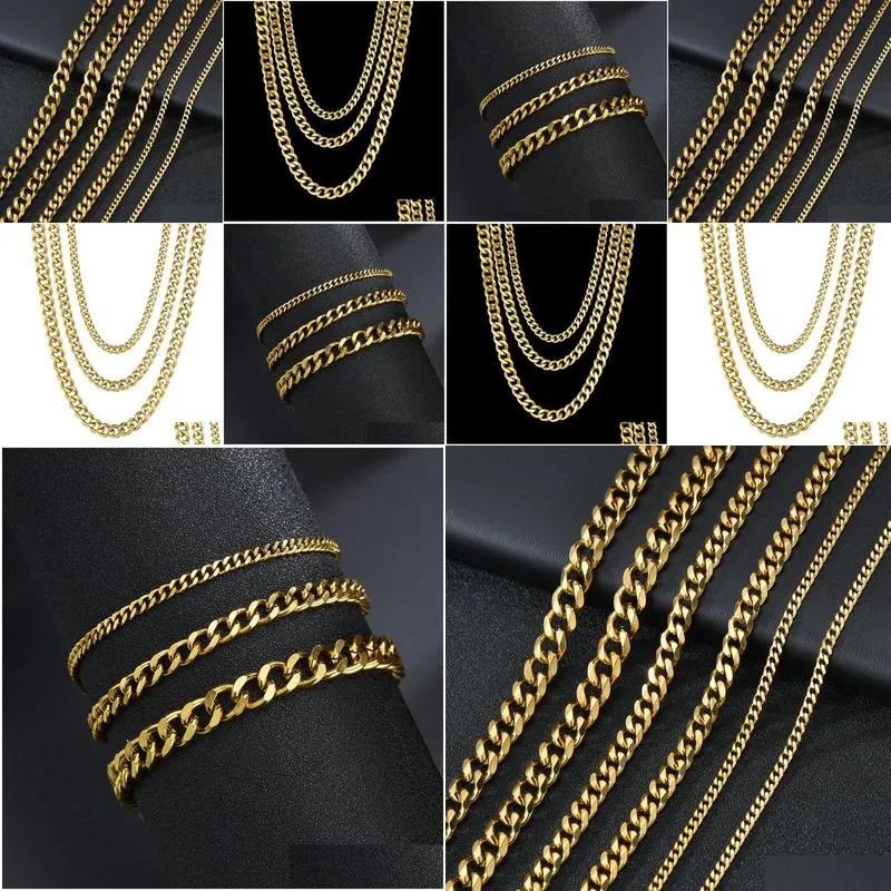 3mm 5mm 7mm stainless steel cuban link chains for women men 18k gold plated titanium steel choker necklace fashion jewelry