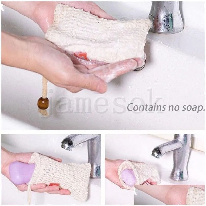 Neatening Mesh Soap Saver Pouches Holder For Shower Bath Foaming Natural Bath Bag Sisal Shower Soap Bag dc632