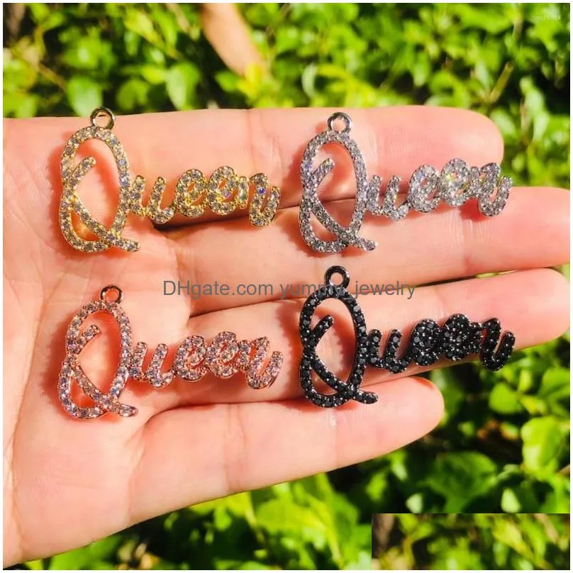 charms 5pcs queen word charm for women bracelet making bling cubic zirconia pave letter pendant girl necklace jewelry diy accessory