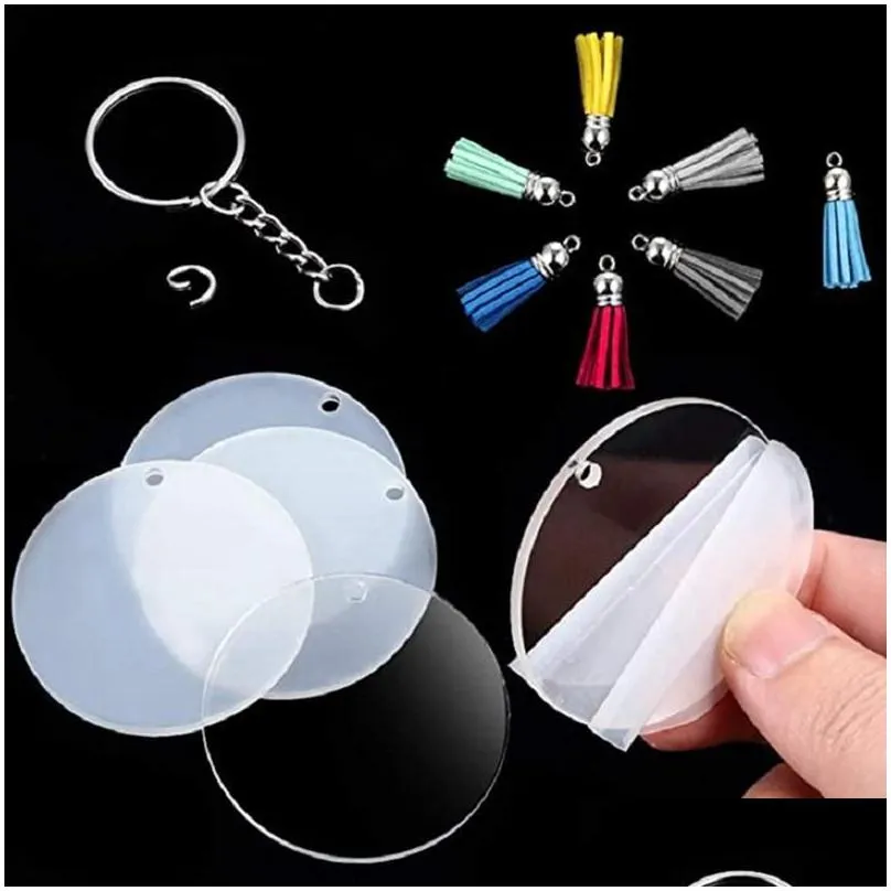 keychains sets of acrylic key chains transparent circle discs set clear round keychain blanks for diykeychains