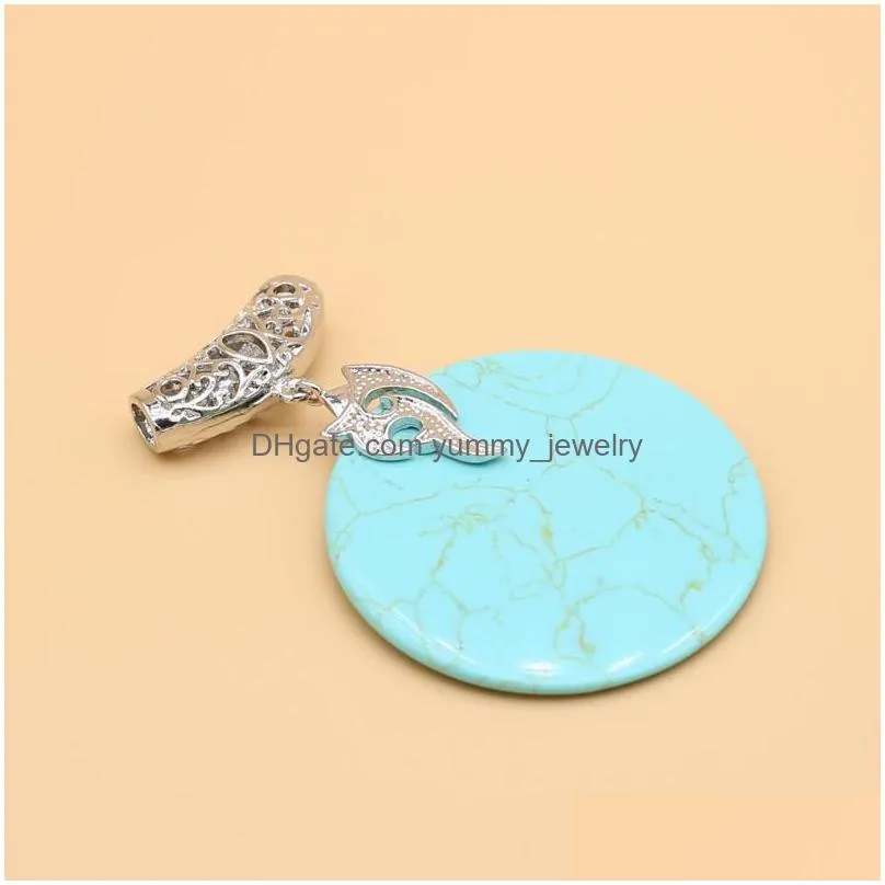 charms dainty female blue turquoise natural stone pendant reiki heal round for making diy women necklace accessoriescharms