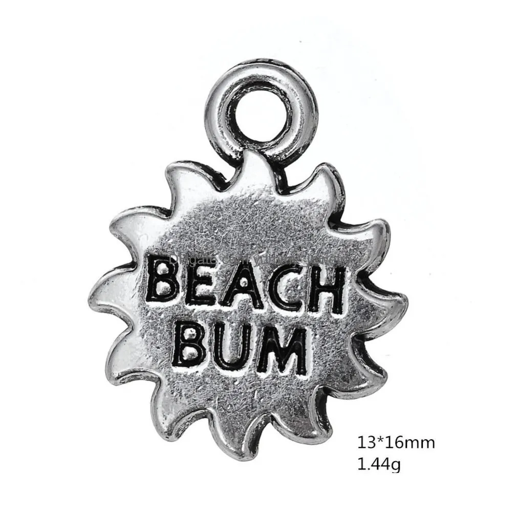 free shipping new fashion easy to diy 30pcs sun with beach bum message charm jewelry making fit for necklace or bracelet