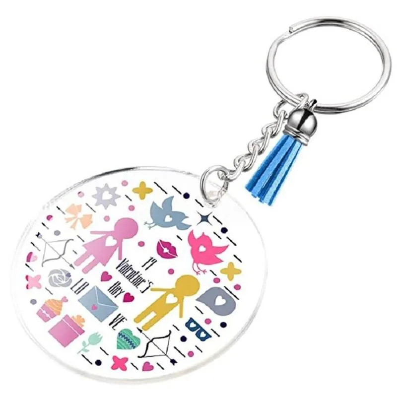 keychains acrylic transparent circle discs key chains clear round keychain blanks and tassel pendant keyring crafts
