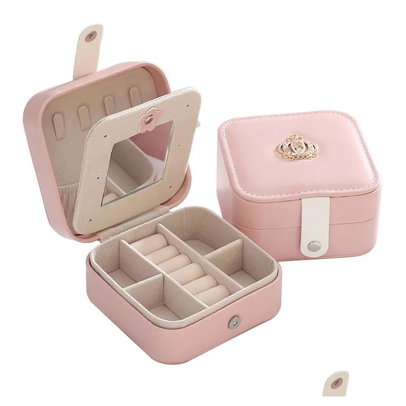 korean style jewelry organizer display travel jewelry case portable jewelry box magnetic buckle pu earrings ring storage box t200808