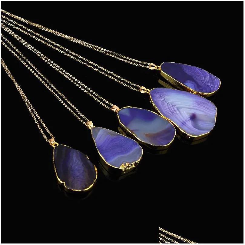 new druzy healing necklaces geometric cutting lines natural crystal quartz stones pendant gold chains for women fashion jewelry gift