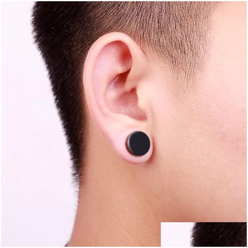 stainless steel hypoallergenic magnetic stud earrings for mens punk no pierced black clip on ear ring fashion titanium steel jewelry in