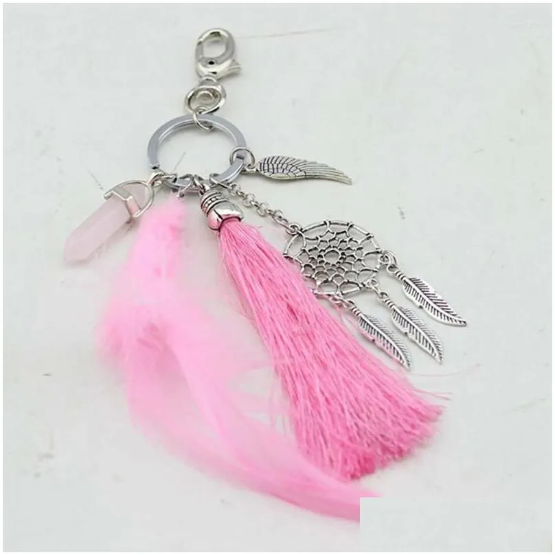 keychains dreamcatcher keyring bag charm fashion boho jewelry feather keychain opal stone artilady natural for women 2023 metal