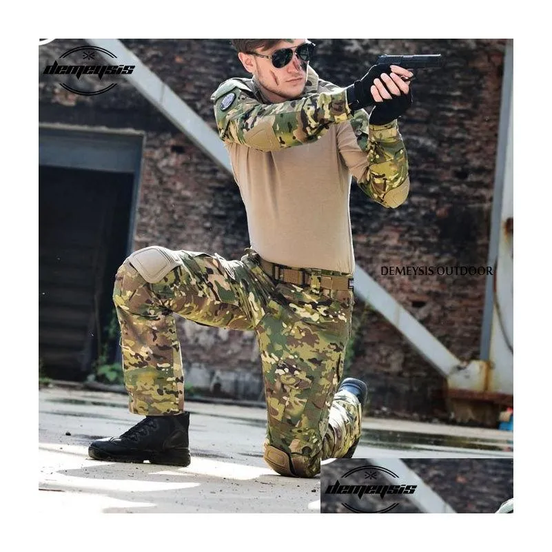 woodland camouflage army uniform tactical combat suit war game clothing shirt add pants elbow knee pads