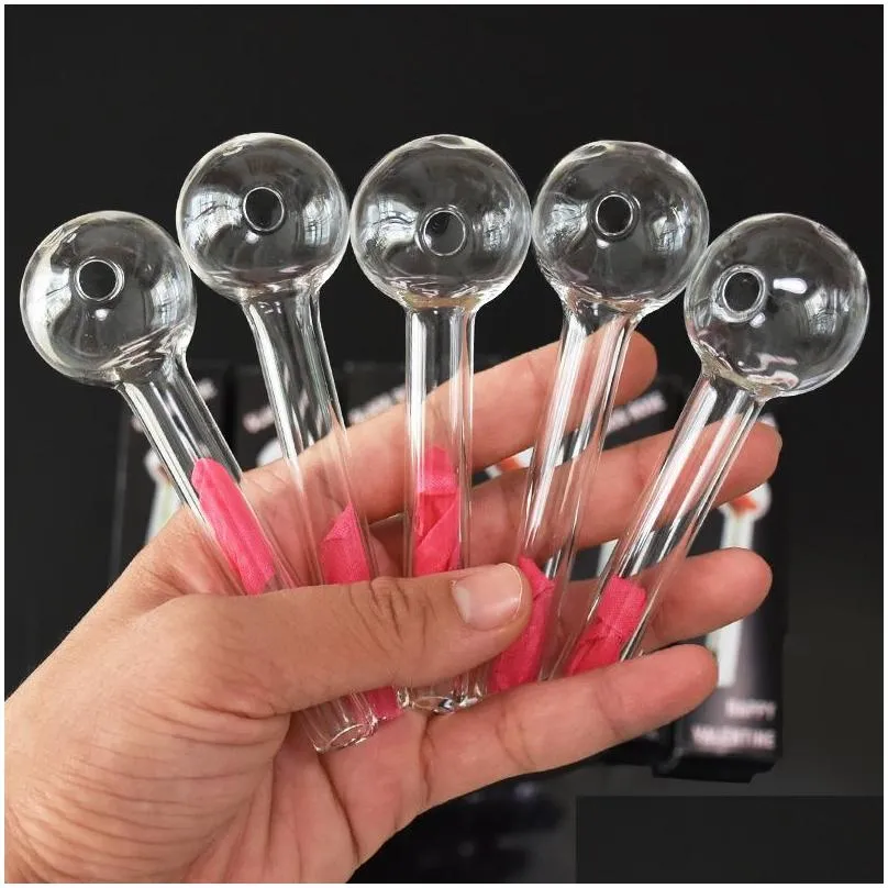 10.5cm length 3cm diameter ball clear glass pipe oil nail burning jumbo pyrex glass oil burner concentrate pipes thick transparent great smoking tubes