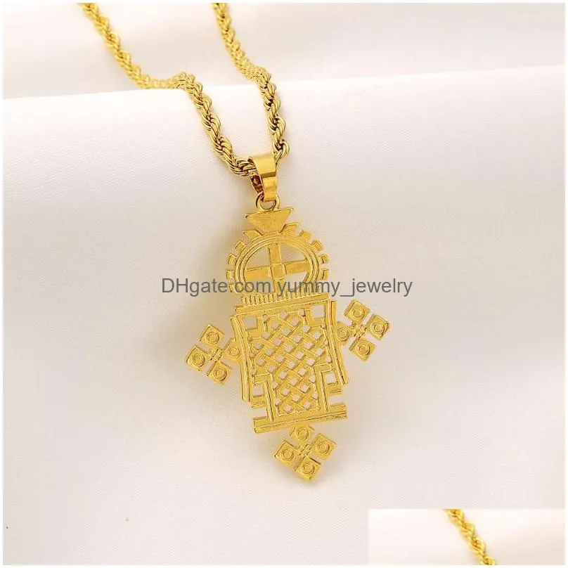charms ethiopian/eritrea traditional gold color cross pendant necklace eretrian fashion coptic crosses chain jewelrycharms