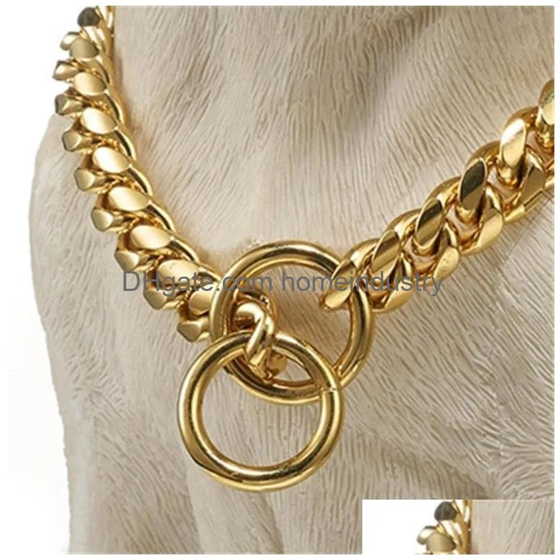 dog collars & leashes gold collar 10mm wide cuban link choker stainless steel chain with o rings puppy costume 6249 q2