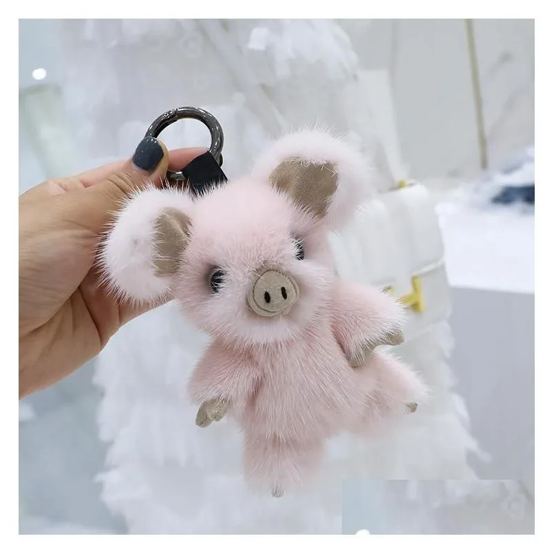 keychains imported real cute piggy bag pendant plush doll car key rings trendy jewelry accessori miri22