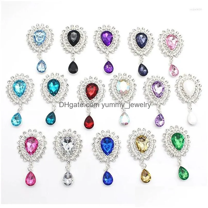 charms fashion alloy shiny rhinestone water drop pendant brooch vintage accessories diymaterial creative costume jewelry decoration