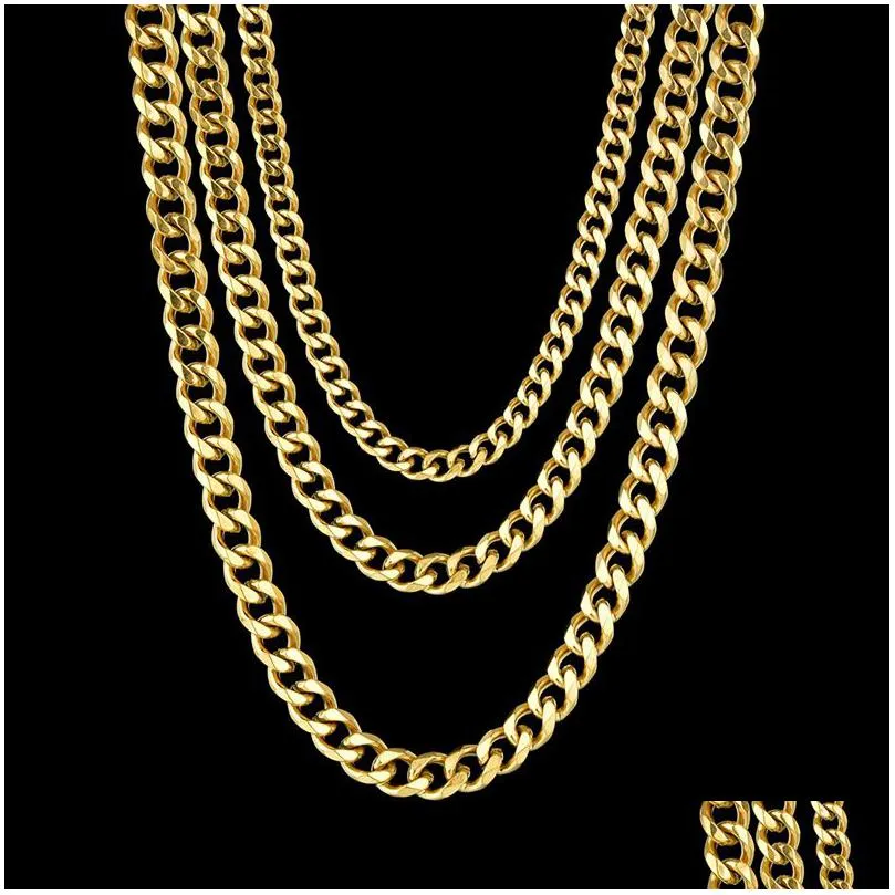 3mm 5mm 7mm stainless steel cuban link chains for women men 18k gold plated titanium steel choker necklace fashion jewelry