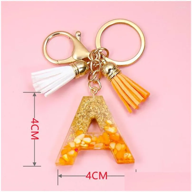 keychains tassel gold foil a-z 26 letter pendent keychain for women orange resin keyrings girls bag ornamant accessories charms gifts