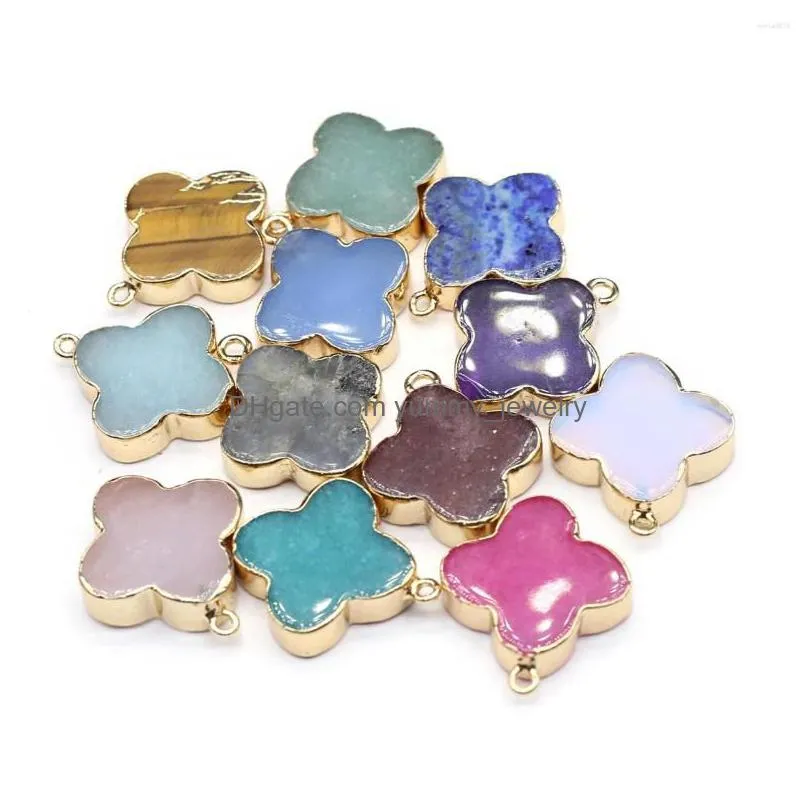 charms 2 pcs natural semi-precious stone random colour clover pendant exquisite shape for diy jewelry making handmade bracelet