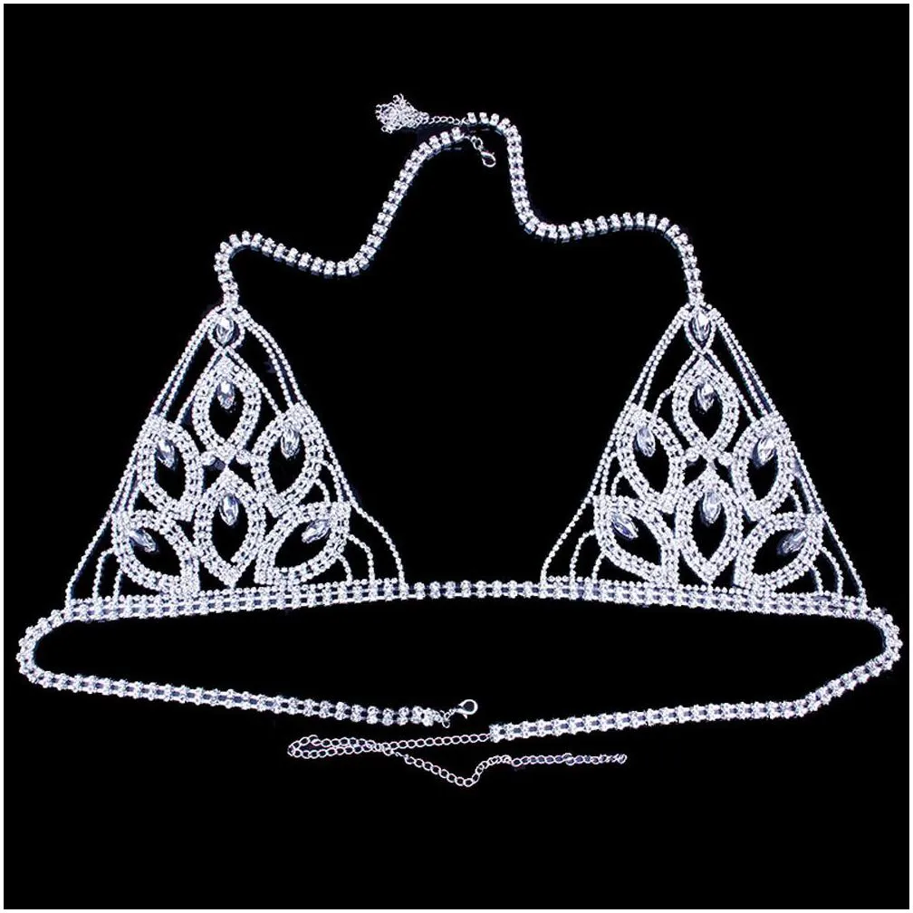 stonefans sexy body jewlery bralette chain top for women leaf bikini crystal underwear chains lingerie body jewellery t200508