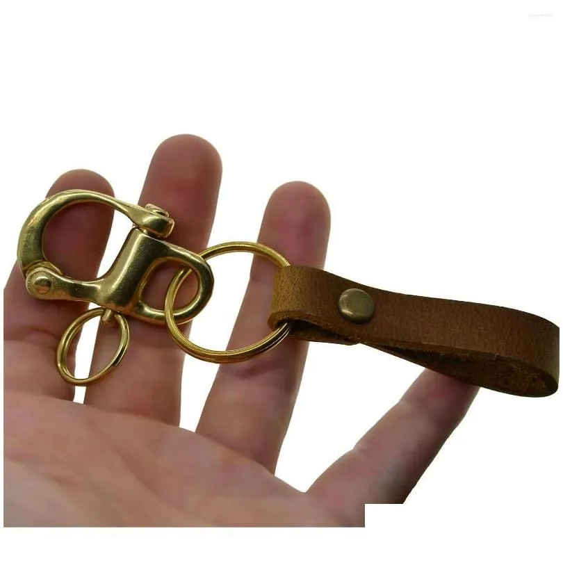 keychains solid brass nautical sweden snap carabiner shackle hook full grain cow leather strap keychain key rings fob
