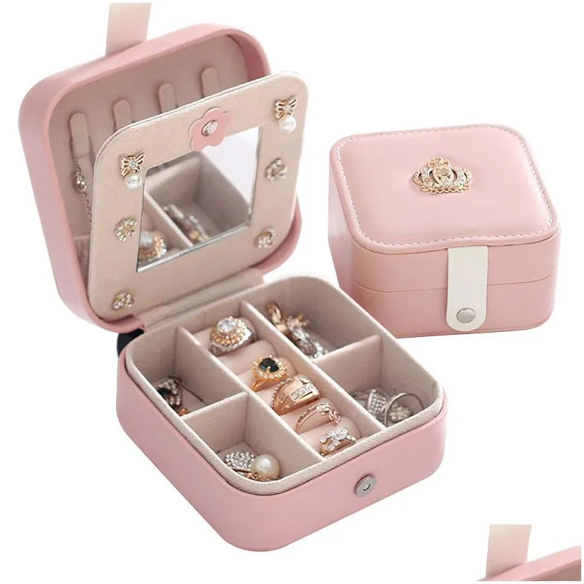 korean style jewelry organizer display travel jewelry case portable jewelry box magnetic buckle pu earrings ring storage box t200808