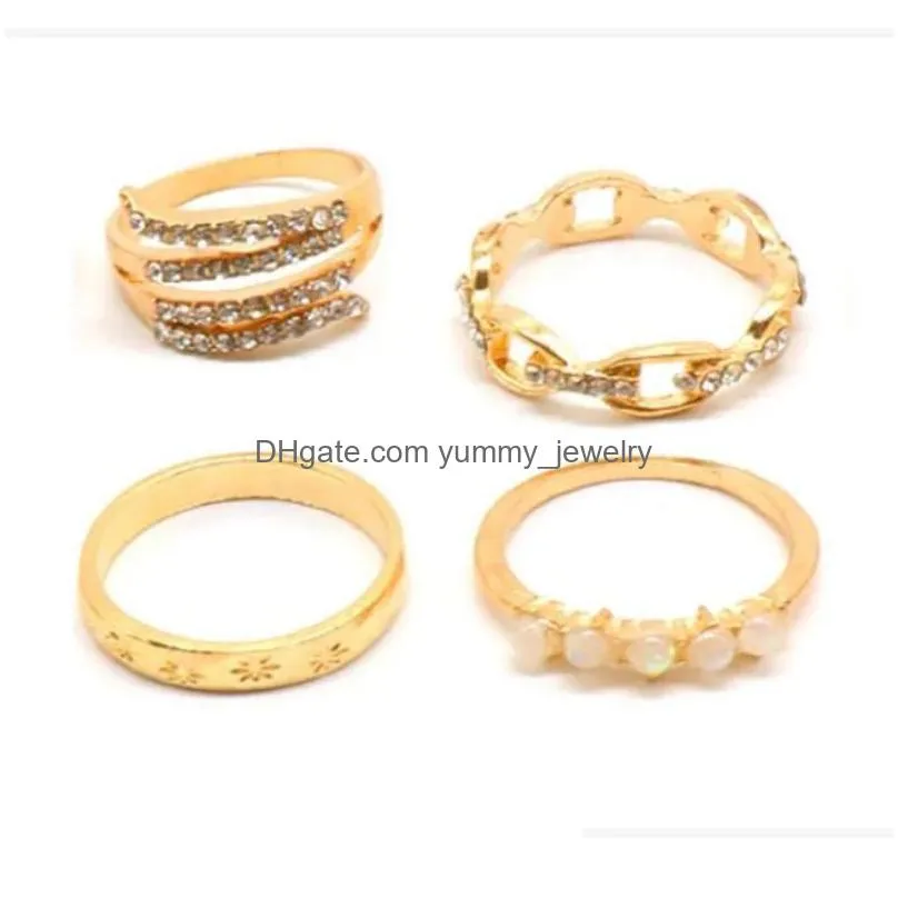 bohemian style17 piece set rings water diamond resin inlaid ring