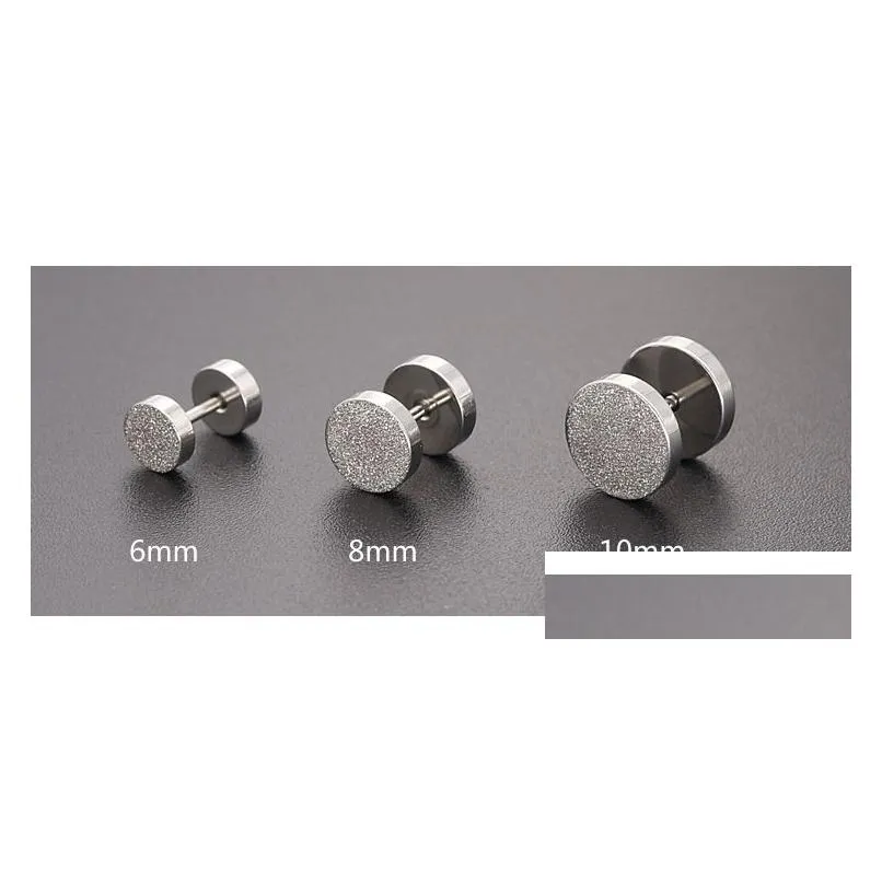 new gothic barbell stud earrings titanium steel men s punk 6-10mm matte double sided round fake ear plugs for women fashion jewelry
