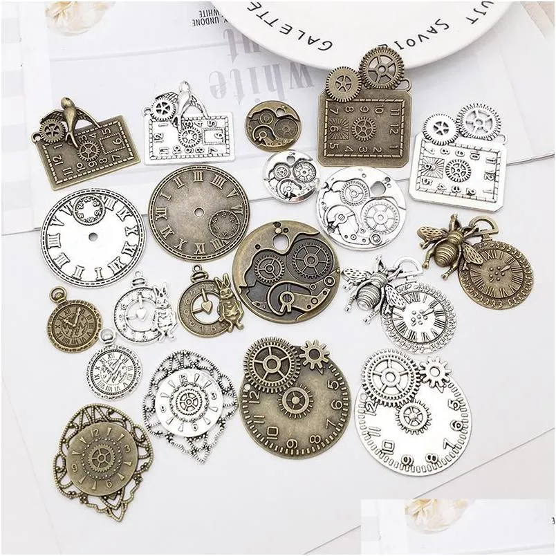 charms 5pcs clock gear pendants diy jewelry making alloy findings accessory for necklaces earringscharms