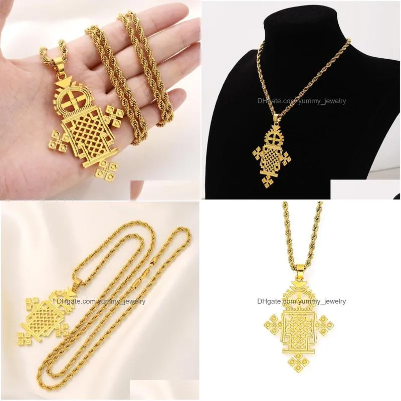 charms ethiopian/eritrea traditional gold color cross pendant necklace eretrian fashion coptic crosses chain jewelrycharms