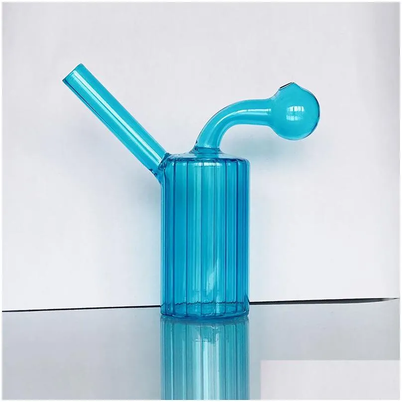 pyrex thick glass oil burner bubbler glass pipes portable colorful smoking water bong curved dab rig pipe tobacco bowl handmade striped integrated hookah