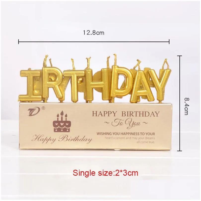 gold/silver birthday cake happy golden letters candle gilded letter candles party decoration with pvc box