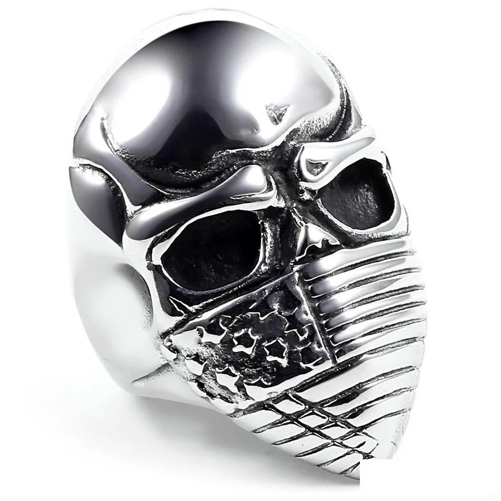 hot sale stainless steel biker rings american flag mask skull skeleton men`s biker rings for men s fashion jewelry 2 colors