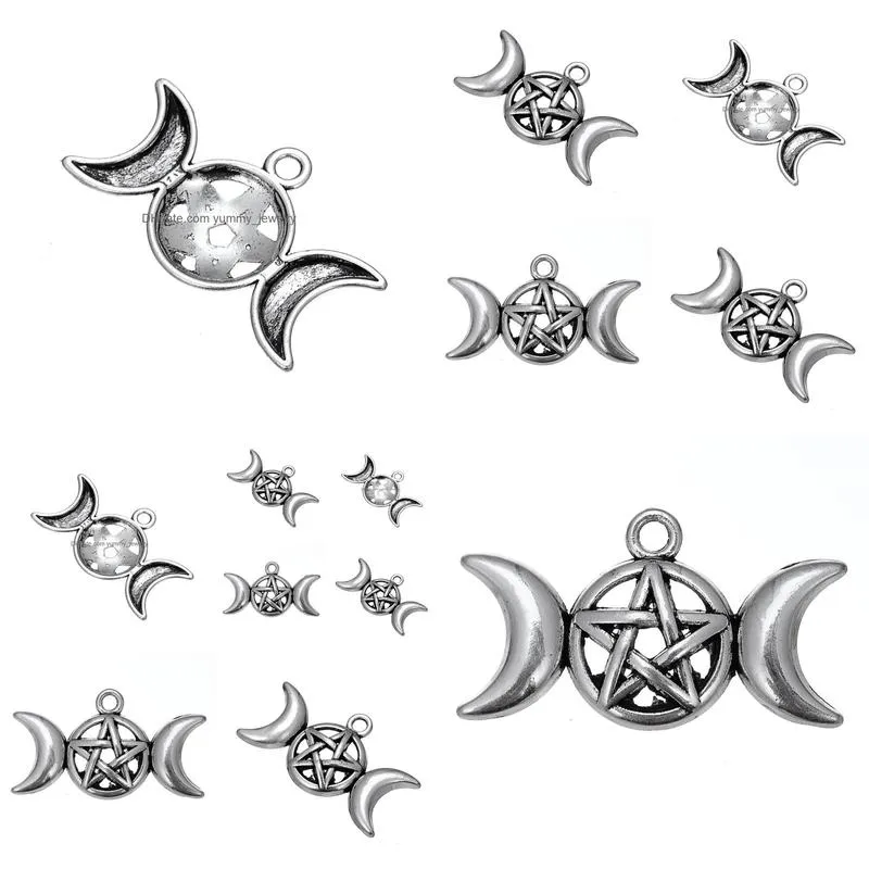 free shipping new fashion easy to diy 20pcs triple moon goddess dome charm single side zinc alloy antique silver plated jewelry making fit