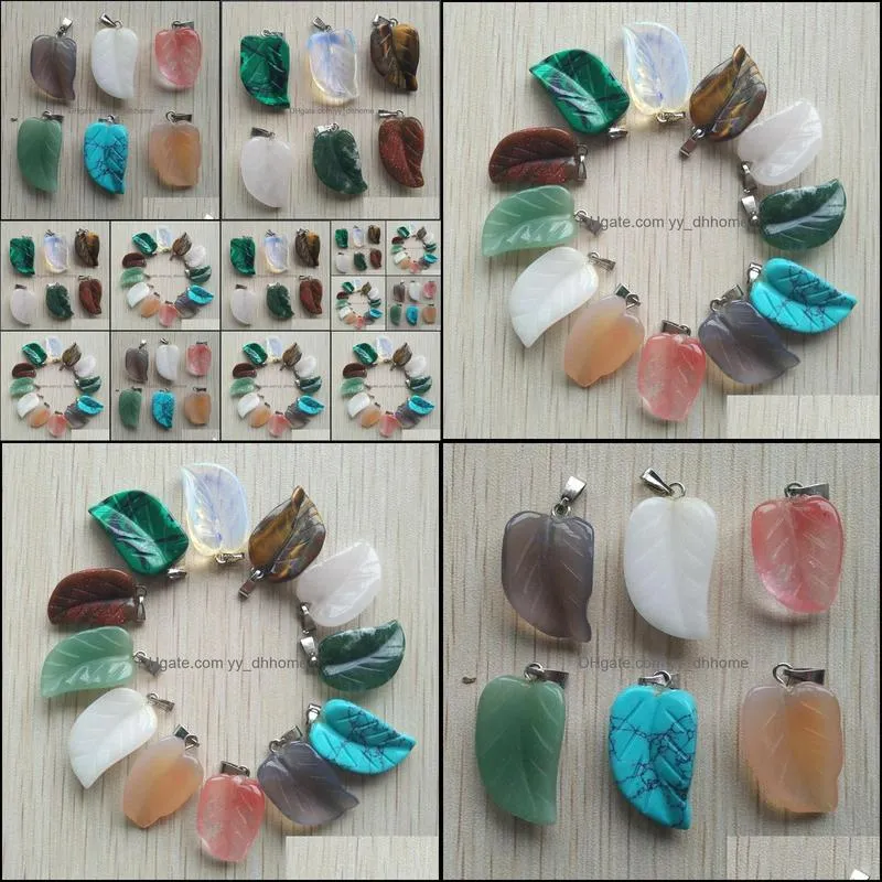 carved leaf shape assorted natural stone charms crystal pendants for necklace accessories jewelry making