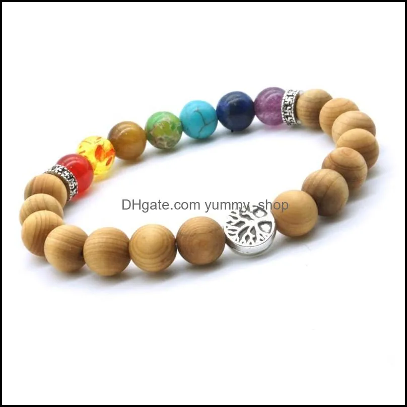 tree of life 7 chakras wooden beads strand  oil diffuser bracelet buddha energy yoga women men jewelry