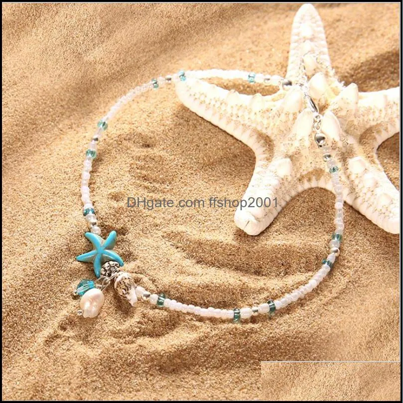 europe and the united states retro anklet silver conch starfish beads anklet female beach sea hawaii summer jewelry