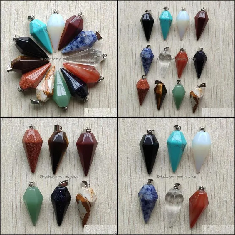 assorted natural stone pillar charms chakra pendulum pyramid healing reiki point pendants for necklace jewelry making