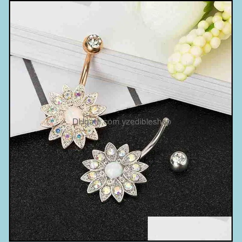 style 3 pieces 14g stainless steel belly button ring barbell navel ring lady flower body perforation