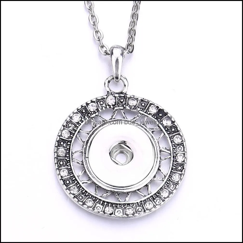 snap button charms jewelry zircon hollow round geometric pendant fit 18mm snaps buttons necklace for women noosa d099