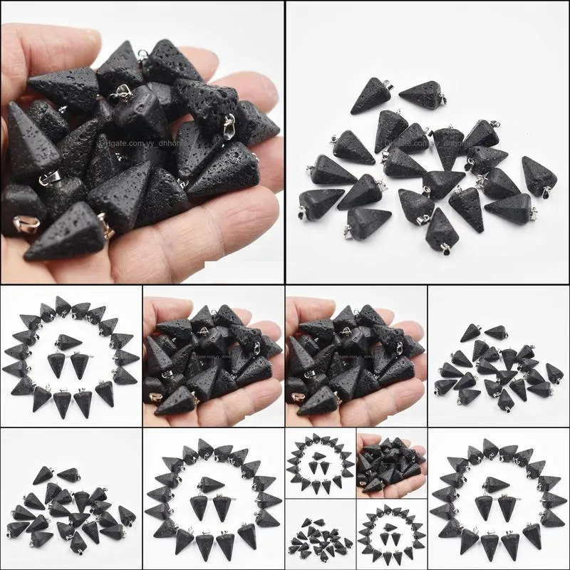 natural volcanic lava stone faceted cone pendulum charms pendants for jewelry making wholesale fashion high quality