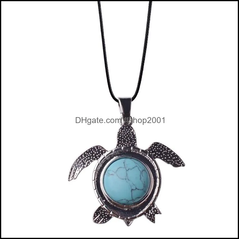 12pc/set natural stone stainless steel turtle chakra pendant turquoise men and women trendy jewelry natural stone pendant for