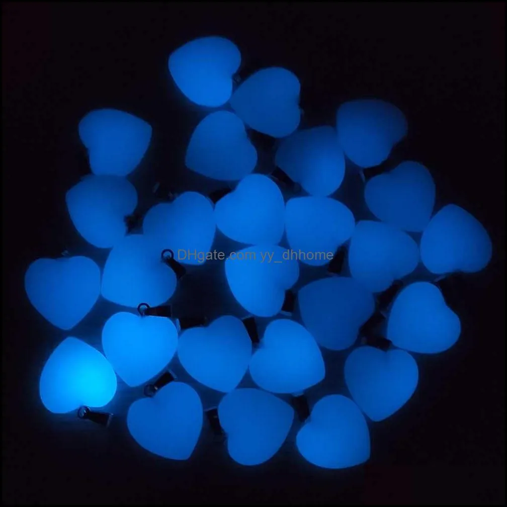 fashion charms love heart blue luminous glow light stone pendants for necklace jewelry making