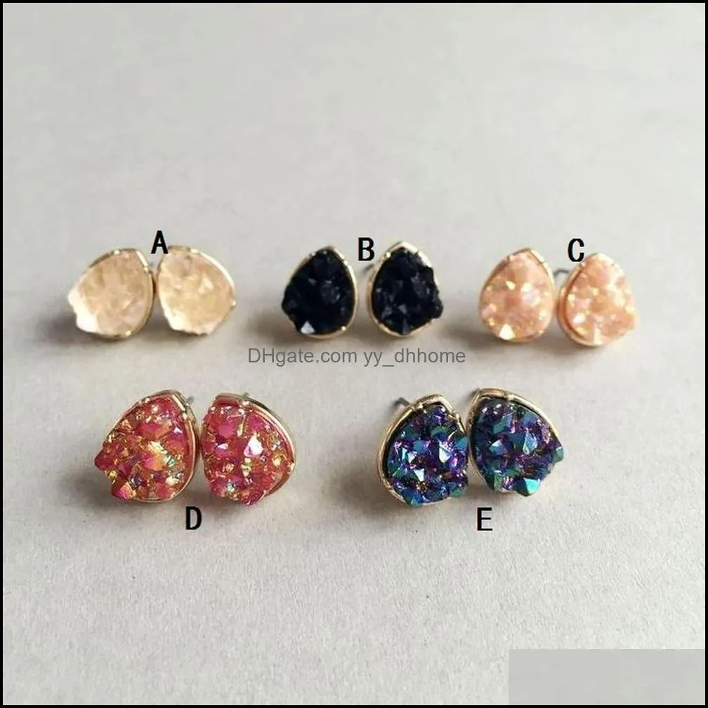 fashion druzy drusy stone stud earrings resin lava crystal earings gold color brand jewelry for women