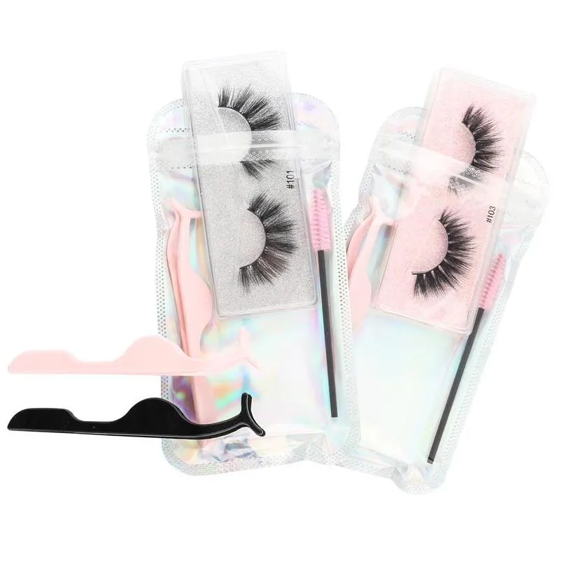 3d lash color eyelashes package box with eyelash curler and small brush thick natural make up wholesale lashes extensions kit