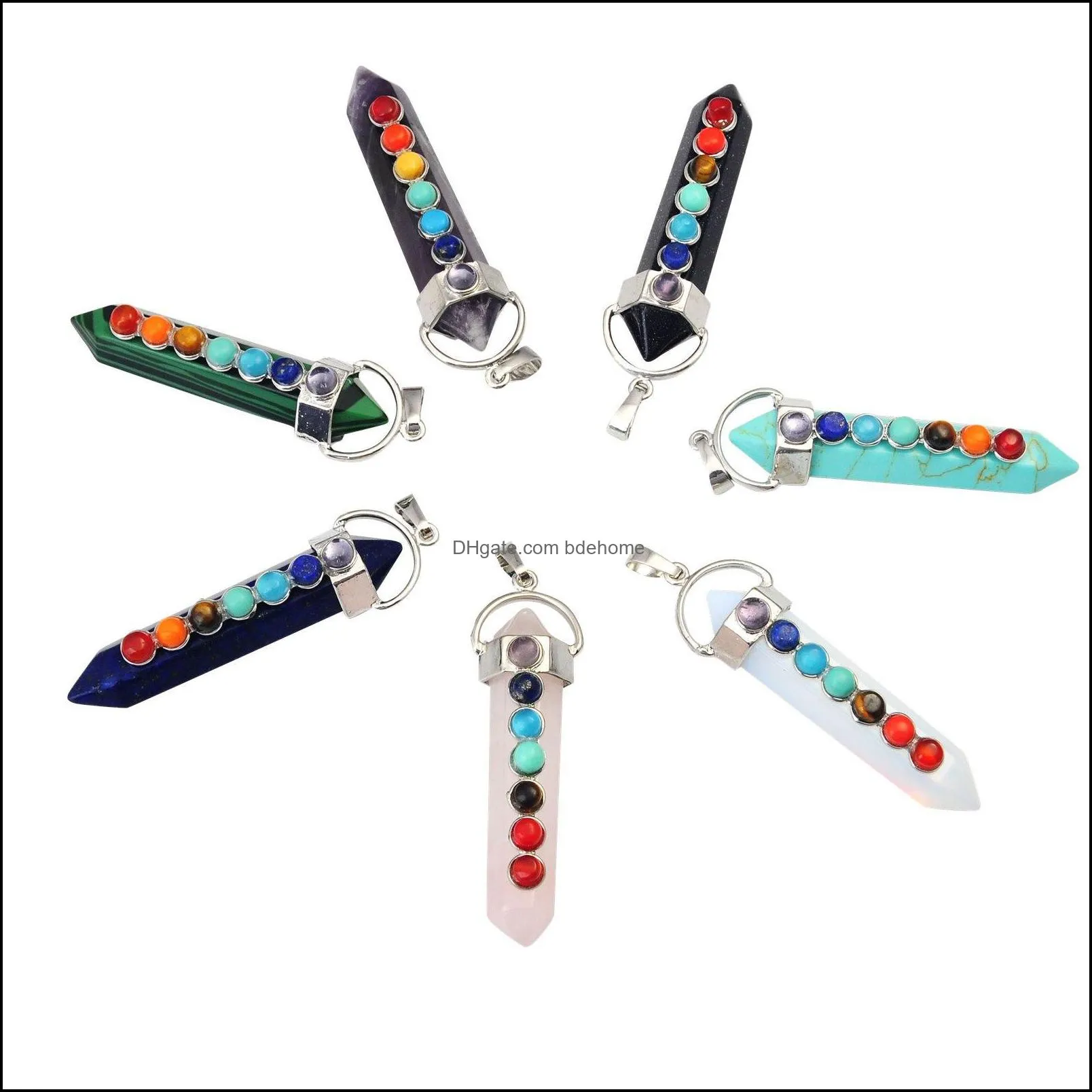 joyagift natural turquoise gemstone hexahedron pendulum pendants with 7 chakra crystal gemstone for women jewelry gift